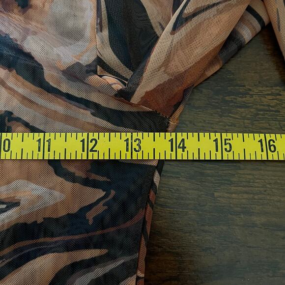 Zara Brown & Black Abstract Print Long Sleeve Sheer Bodysuit Size Medium - Picture 8 of 10